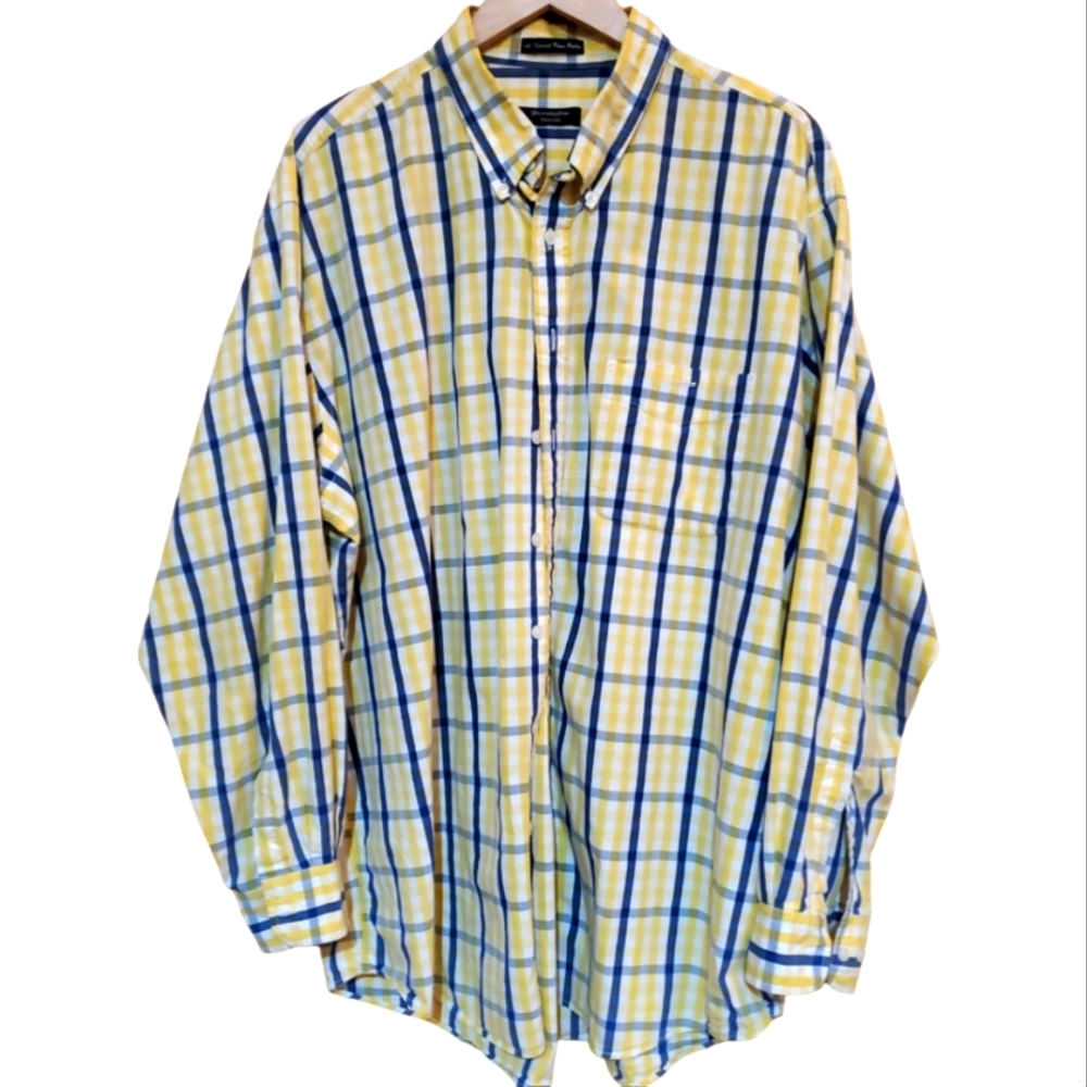 HERRIBGBONE NATURALS XXL BIG & TALL YELLOW & BLUE LONGSLEEVE BUTTON UP SHIRT